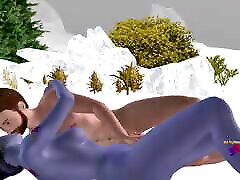 3d动画性视频：精灵女孩前戏与男人接吻，乳房，阴部摩擦