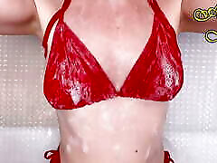 Beautiful Breasts, I Smeared My Breasts with Foam and Am Playing with My Nipples