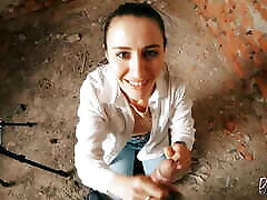Black Lynn Sucks Cock and Gets Cum Down Her Throat in Abandoned Building