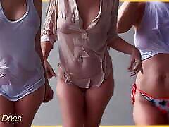 Wifey Wet Shirt and Braless with her perfect tits on show.