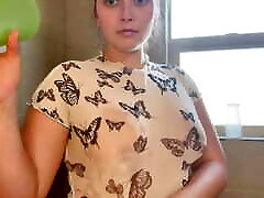 Wet Vs. Dry T Shirts with Pierced Nipples in Transparent White T Shirt with Erika Kay