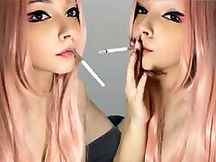 Pink Hair Egirl smoking with her stepdad before sex ask me for full vid