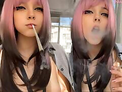Pink Hair Step Sister smoking for you ask me for full vid
