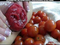 Hotkinkyjo Anal Prolapse and Vegetable Play with Small Tomatos, Lots of Small Tomatos.