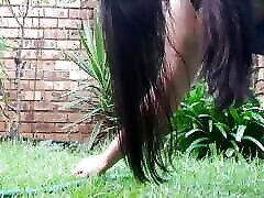 Chubby girl running hosepipe anal masturbation