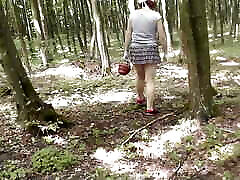 Sexy Milf without panties under skirt picks mushrooms in forest. Outdoor. Outside. No panties. In public. Outdoors. Ass. Pussy