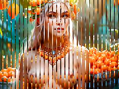 bellissimo grande breasted nudo elf ragazza con kumquat