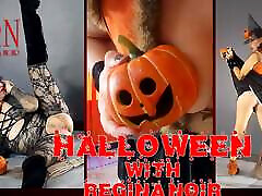 Halloween Witch in Rtgina Noir Witch with Pumpkins and a Broom. Regina Noir Velma Dinkley Yellow Pantyhose