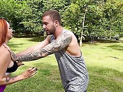 Sexy redhead does a self defense personal session and gets horny