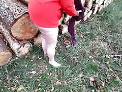 Completely naked tit punishment in the woods