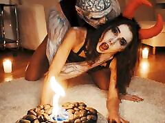 Lustful devil Passionately Fucks & Gets Halloween Facial