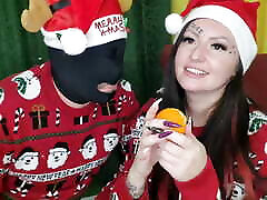 Fetish for passionate kisses on the lips. Dominatrix kisses the slave, feeds him an orange from her sweet lips