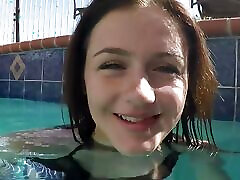 Stepdaughter clutches daddy in the pool She feels his cock getting hard
