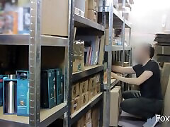 Married Sexy Slim Blonde Cutie Enjoys Hot neru massage oil With Her Colleague At the Warehouse