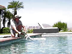 Smoking Hot Busty MILF Tempts Poolboy With A Toy In Her Ass