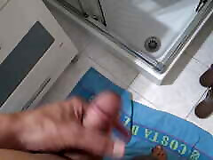 My stepson pisses first and then I let him see how I piss from my hairy pussy