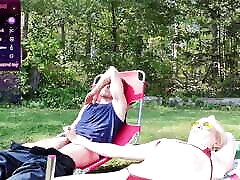Cam wife fucks machine and dick while sunbathing