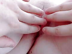 spreading my lips and putting her fingers in her mexicana con un negro pussy