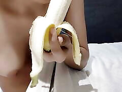 cuty baby playing with hitti banana ww sixcy waiting for her banana
