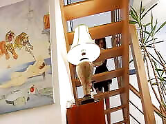 Sexy French sluts rides dick on the stairs