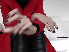 Lady Victoria Valente - Red Coat, Black Leather Pants, Beautiful Hands, Black Fingernails, Close-ups, JOI