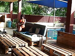 Ebony Milf gets her pussy eaten at the pool