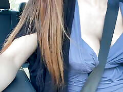 Italian Milf Artemisua Love Hit Solo Car ride Driving and flashing her big boobs