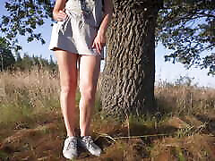 Girl In Short Skirt Flashing Full Back Panties Outdoors