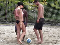 Two men have anal sex with Anna Polina