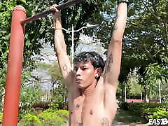 Teen latin Tayron Ortega huge dick handjob