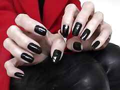 Lady Victoria Valente - Red Coat, Black Leather Pants, Beautiful Hands, Black Fingernails, Close-ups, JOI