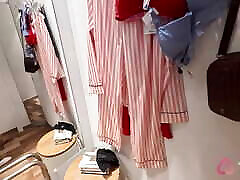 Camera in a fitting room! Nice brunette tries on underwear!