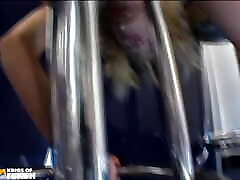 Blonde white nylons tease gets her pussy fisted and destroyed by a guy on the chair
