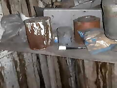Village girl masturbates hotly in a cold barn