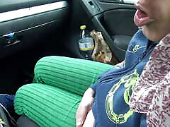 french canadian stepmom touching her stepsons cock in the car in Montreal