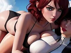Enjoying 90s Style Video Game Babes on the Beach AI Porn