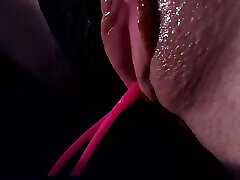 Playing with my wet tight vaginal balls and vibrator