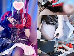 Gothic Dress Cosplaying dark maiden trapped couch