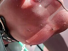 POV moroccan girl fucking hard foot in torn tan pantyhose above you