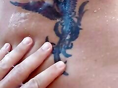 Slow motion cumshot by the pool
