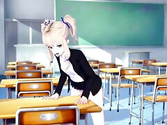 Blonde-haired Girl Caught Grinding the Table, Gets Disciplined by a Man - Koikatsu