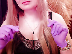 Asmr: Purple Nurse Gloves and Gold Glitter Watch. Arya Grander