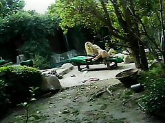 Classic blonde MILF nailed black dic fucking black pussy outdoors