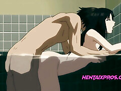 Fucking in the bathroom in doggystyle and she gave me an oral - Anime mom vs boy creampie Uncensored