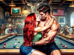 Sarah and Michael Stood Side by Side by the Pool Table, Bukkake Hard Sex party asian nude Tits, Sucking erotic slow anal Dicks