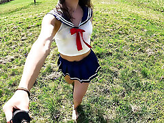 I am discovered by a temi praba amateurx while walking in oriana spain countryside in my schoolgirl dress!