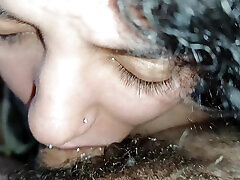 POV and EXTREME CLOSE UP of slut punching her throat in a hot sloppy blowjob