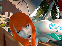 Nami relieving nifty japanese needle at the beach - 3D Animation by VirtualHeaven