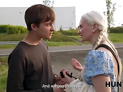 HUNT4K. Blonde babe was so sad so Hunter offered her fun and she loved to ride his big dick