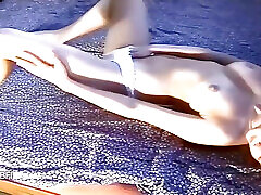 Lesbian pissing in the bathroom, then fingering on the bed -vintage video 2 scenes in 1